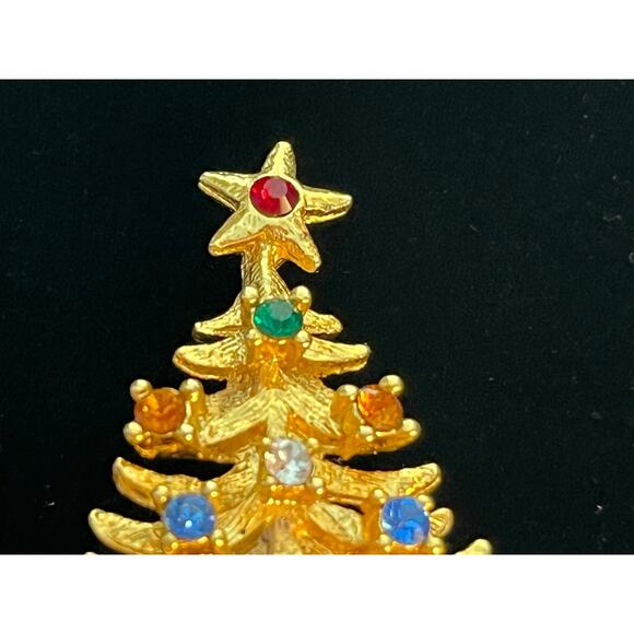 VTG Eisenberg Ice Christmas Tree Brooch Gold Tone Rhinestones Holidays - Picture 2 of 7